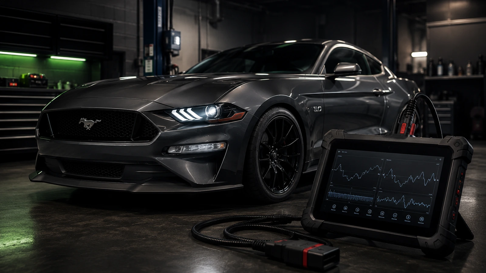 Performance car connected to a professional diagnostic scan tool